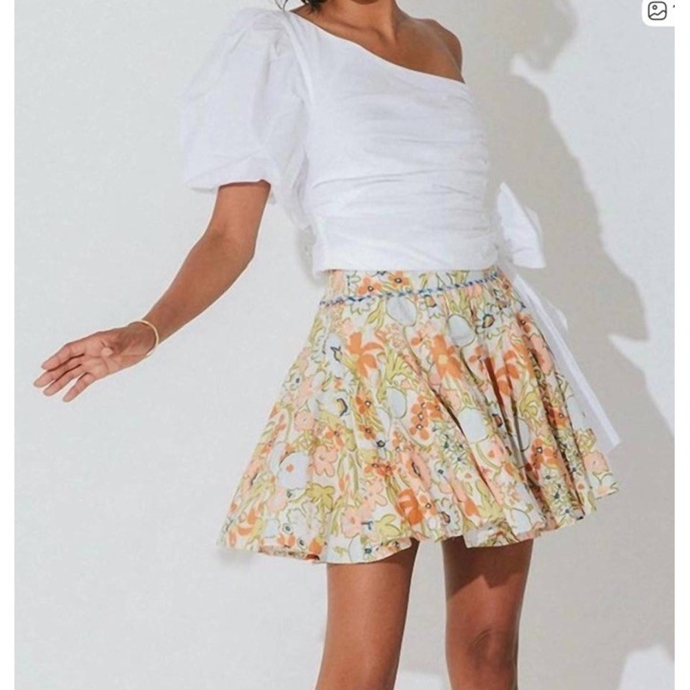 Cleobella Nora Retro Floral Pleated Mini Skirt Size Large